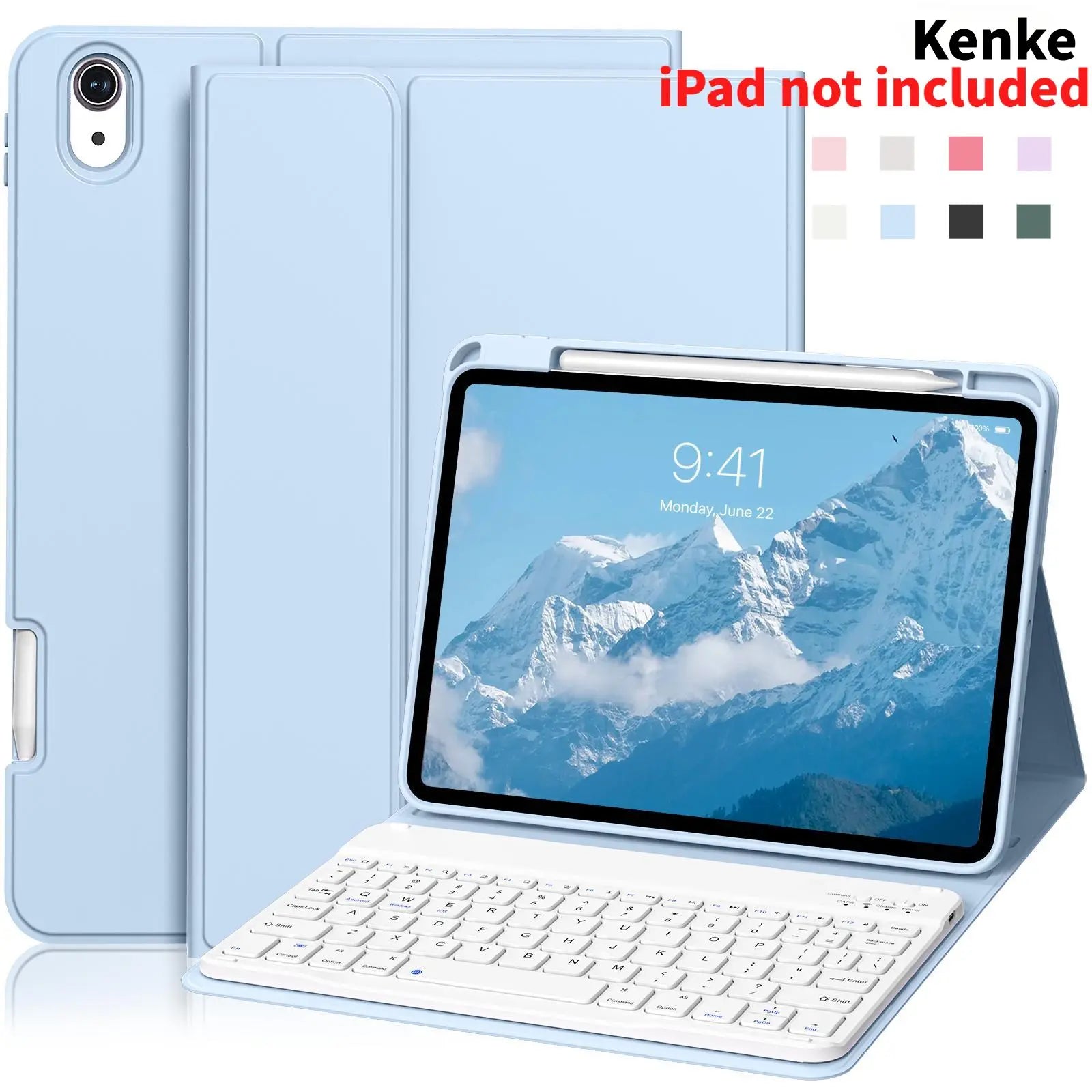 Kenke Bluetooth Keyboard Tablet Case with Pencil Holder - Magnetic Computer Accessory, Multi-Angle Stand, Handheld Protection, Mobile Cells Casing Compatible with Ipad 7Th/8Th/9Th/10Th/11Th Gen, A16 Model, Ipad Air 11-13 In