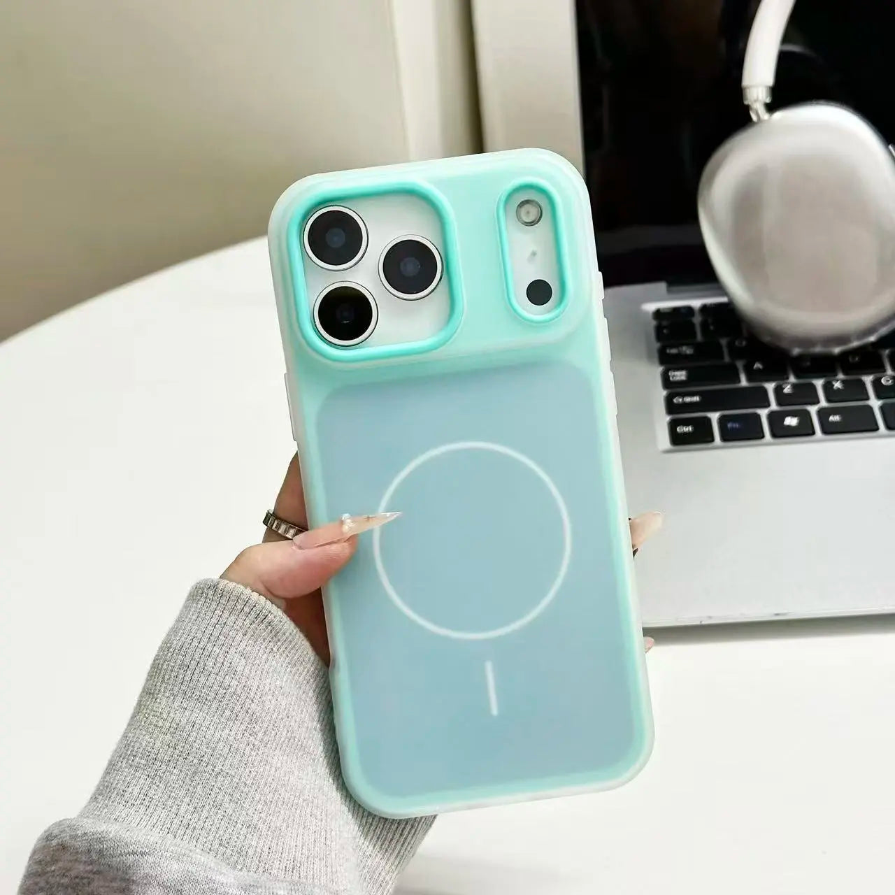 HISTORYOO for Iphone 17 Pro Max Air 16 Pro 15 14 plus 13 12 11 Pro Magnetic (Not Strong) Defender 2 in 1 Dual Layer Jelly Soft Matte Clear Silicone + Candy Color-Blocking PC Hybrid Magsafe Wireless Charging Case Frosted Shockproof Bumper Luxury Back Cover