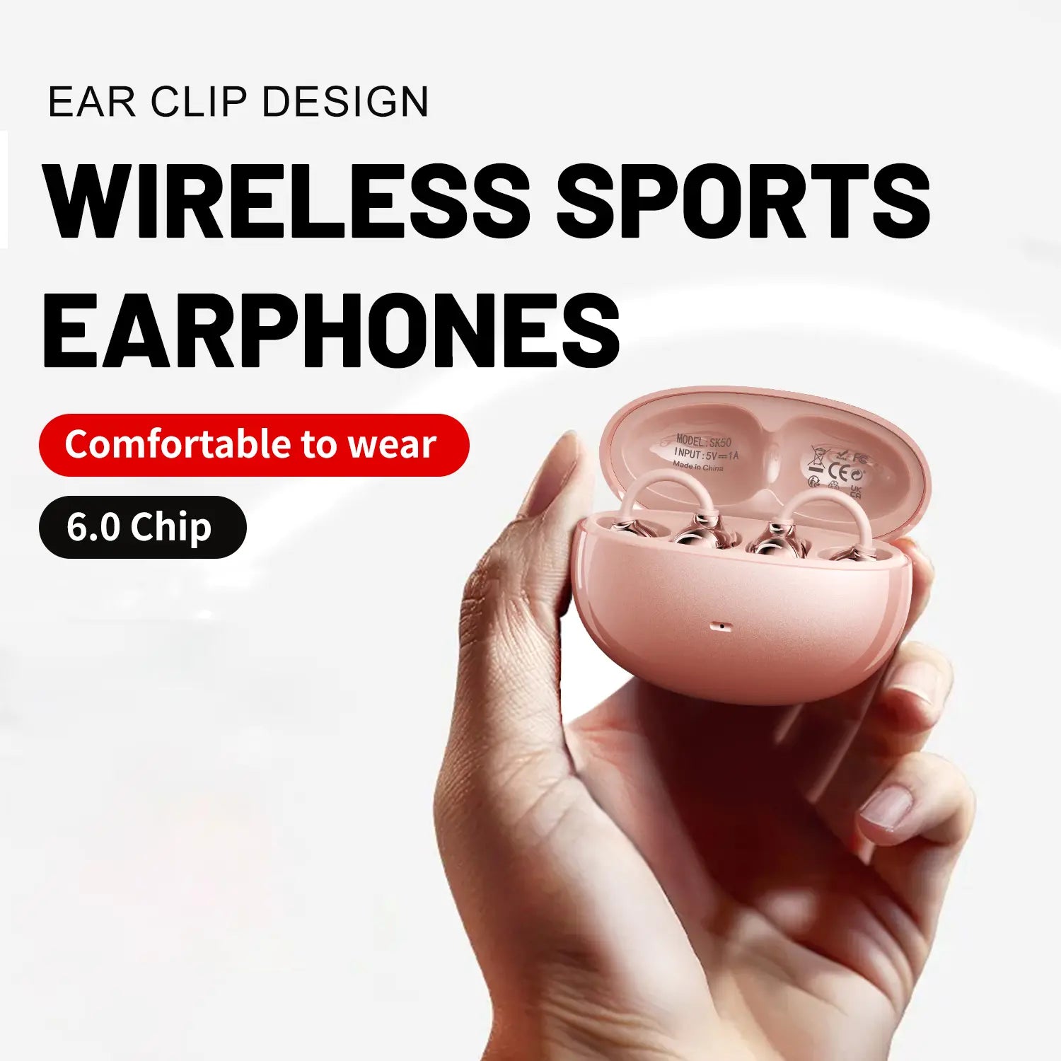 Open Ear Clip Headphones, Wireless Bluetooth 6.0 Headphones, Built-In Microphone and Ear Hook, Comfortable to Wear, High Fidelity Sound Quality Playback Time of 36 Hours, Perfect for Women'S Decoration Headphones Sk 50 for Sports and Fitness Tiktokshopspr