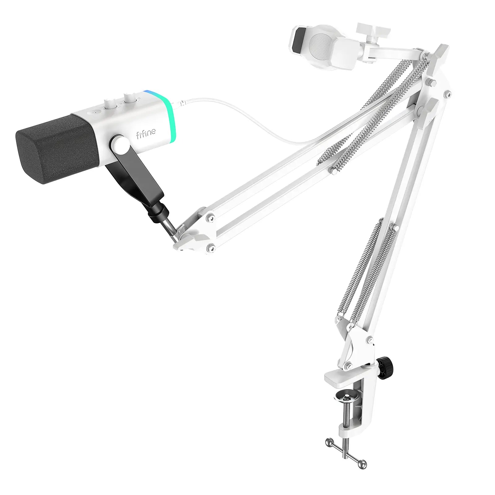 FIFINE AM8T NEO Adjustable Microphone Boom Arm with Stable Phone Holder for Live Streaming Podcasting Tiktok Gaming Recording Content Creation Voiceover Gaming Setup Multi-Functional Adjustable Arm Professional Creator Gear,Father'Sdaygifts
