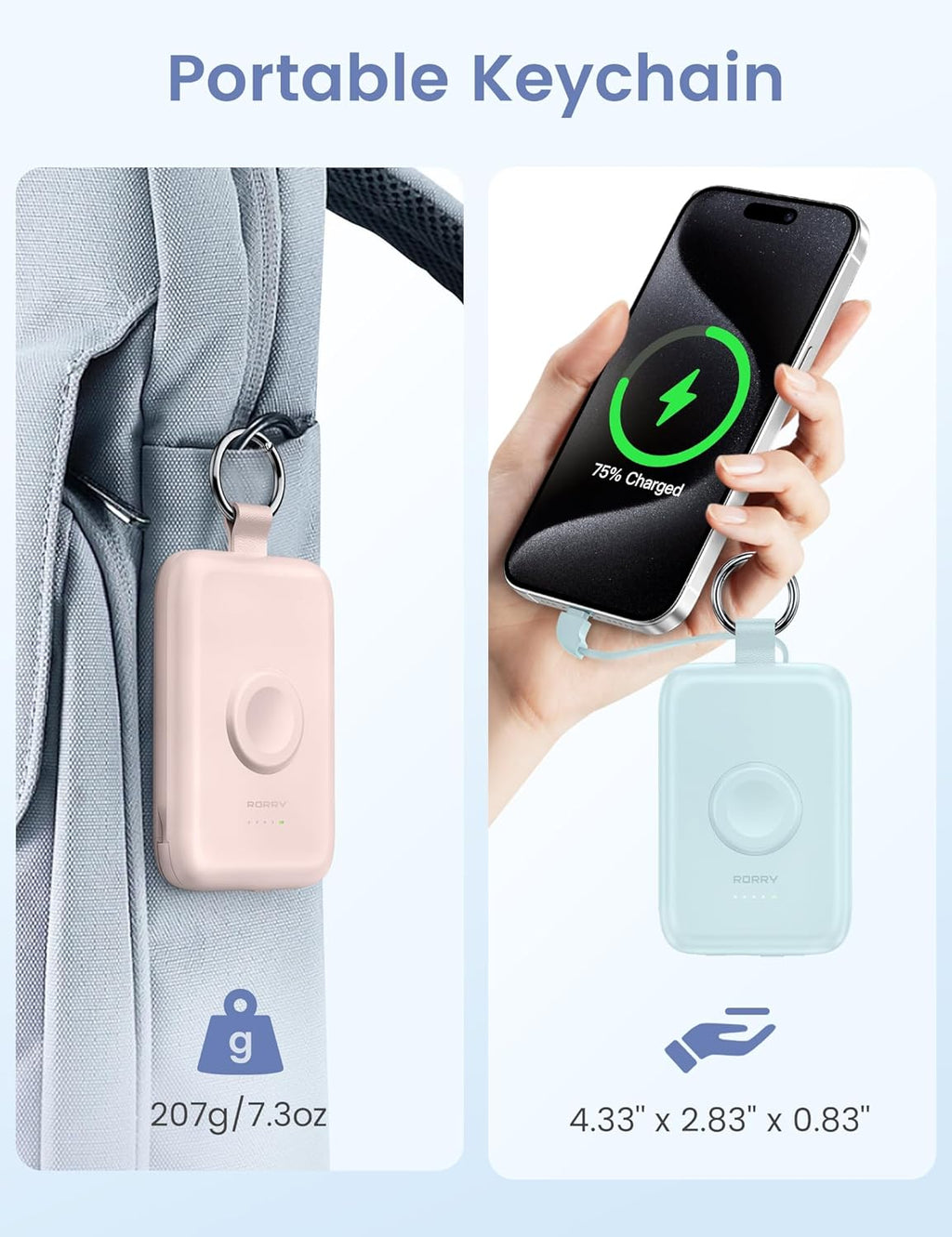 Charmgo Portable Charger, 10000Mah 20W Fast Charging Portable Charger Power Bank with Built in Cables, Travel Battery Pack for Iphone 17/16/15/14/13/12 and Apple Watch, Pink
