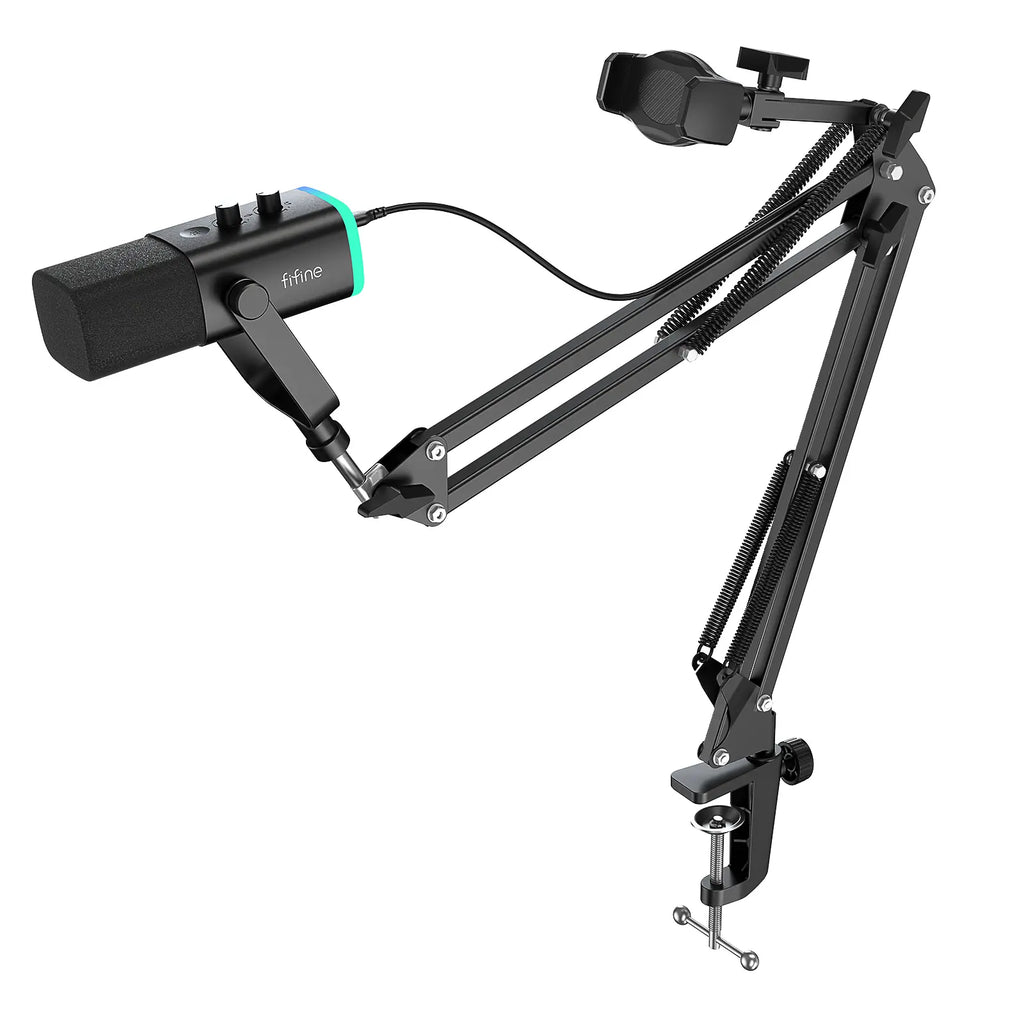 FIFINE AM8T NEO Adjustable Microphone Boom Arm with Stable Phone Holder for Live Streaming Podcasting Tiktok Gaming Recording Content Creation Voiceover Gaming Setup Multi-Functional Adjustable Arm Professional Creator Gear,Father'Sdaygifts