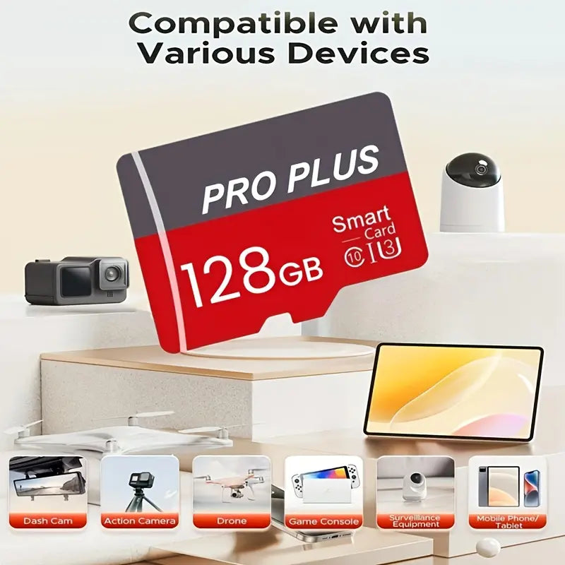 TF Card 128GB with Adapter, High Speed Memory Card, UHS-I C10 A1 Memory TF Card for Tablet/Mobile Phone/Camera/Car Audio/Game Console