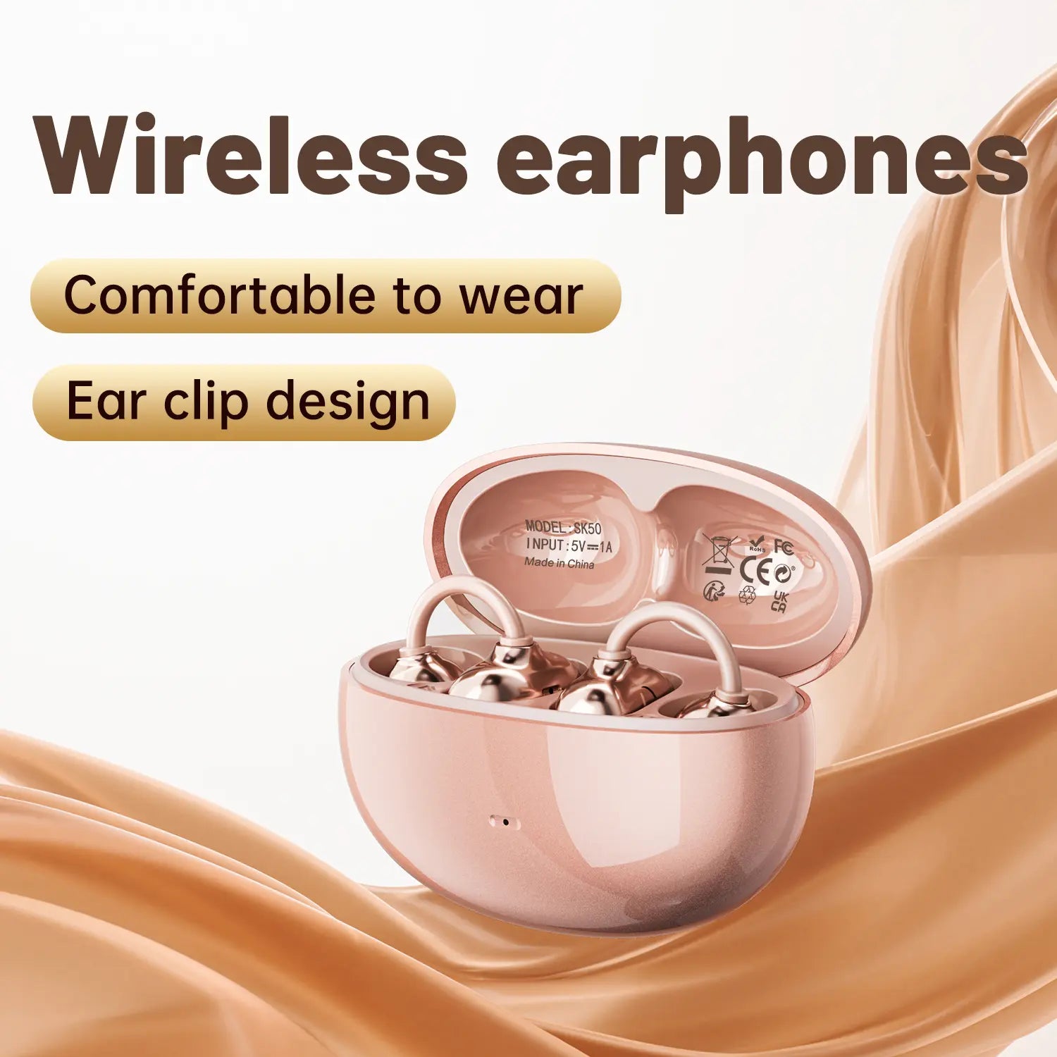 Open Ear Clip Headphones, Wireless Bluetooth 6.0 Headphones, Built-In Microphone and Ear Hook, Comfortable to Wear, High Fidelity Sound Quality Playback Time of 36 Hours, Perfect for Women'S Decoration Headphones Sk 50 for Sports and Fitness Tiktokshopspr