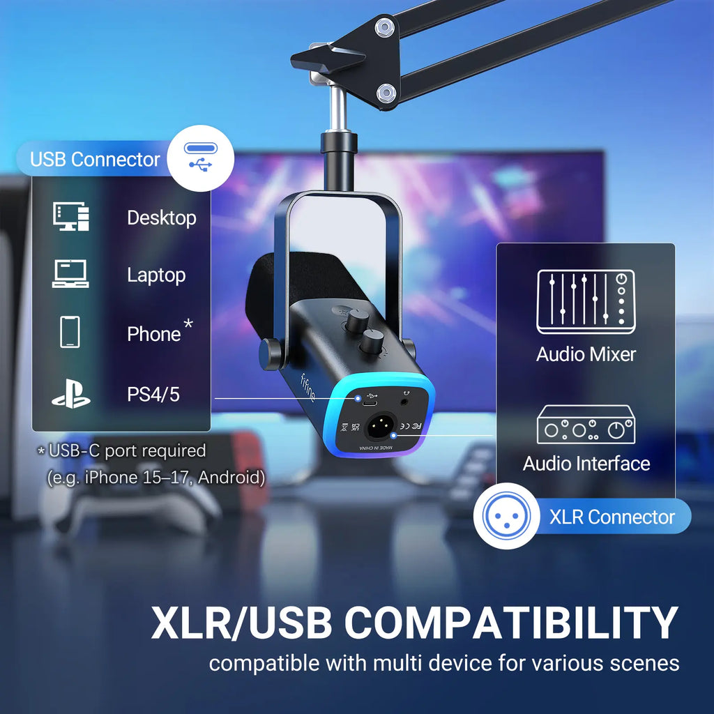 FIFINE AM8T NEO Adjustable Microphone Boom Arm with Stable Phone Holder for Live Streaming Podcasting Tiktok Gaming Recording Content Creation Voiceover Gaming Setup Multi-Functional Adjustable Arm Professional Creator Gear,Father'Sdaygifts
