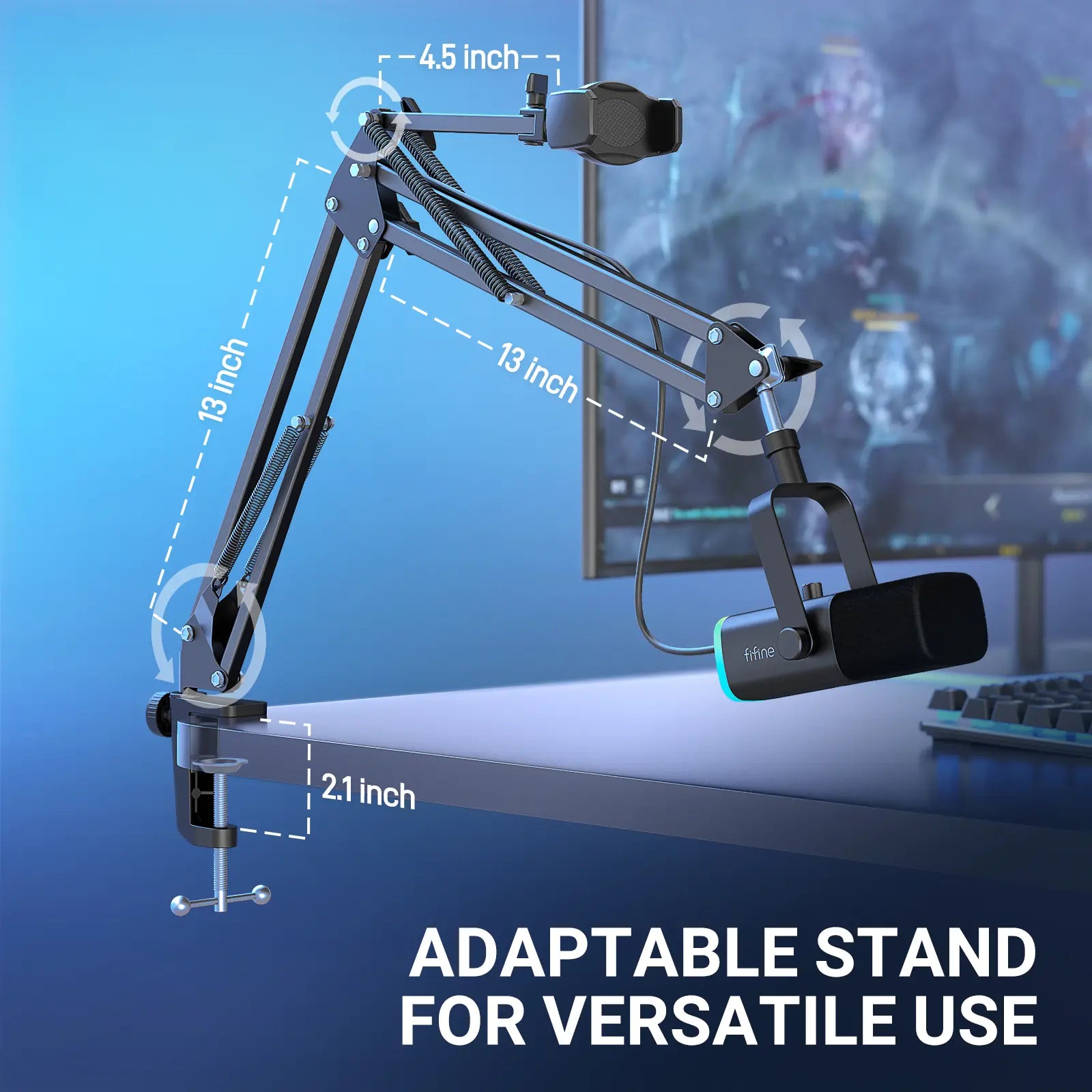 FIFINE AM8T NEO Adjustable Microphone Boom Arm with Stable Phone Holder for Live Streaming Podcasting Tiktok Gaming Recording Content Creation Voiceover Gaming Setup Multi-Functional Adjustable Arm Professional Creator Gear,Father'Sdaygifts