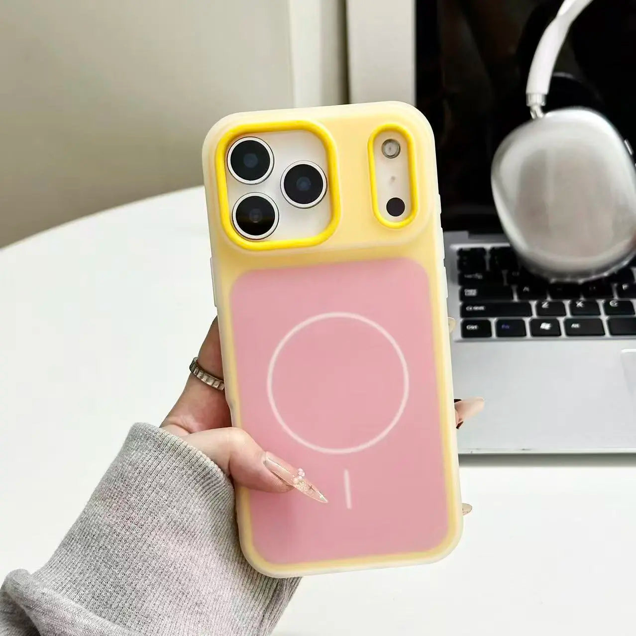 HISTORYOO for Iphone 17 Pro Max Air 16 Pro 15 14 plus 13 12 11 Pro Magnetic (Not Strong) Defender 2 in 1 Dual Layer Jelly Soft Matte Clear Silicone + Candy Color-Blocking PC Hybrid Magsafe Wireless Charging Case Frosted Shockproof Bumper Luxury Back Cover